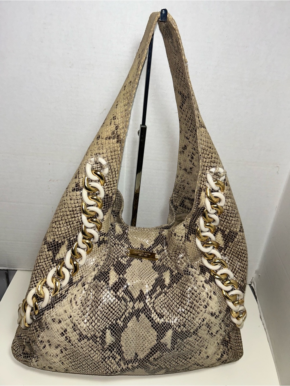 Michael Kors ID Chain Python Embossed Leather Hobo Shoulder Bag